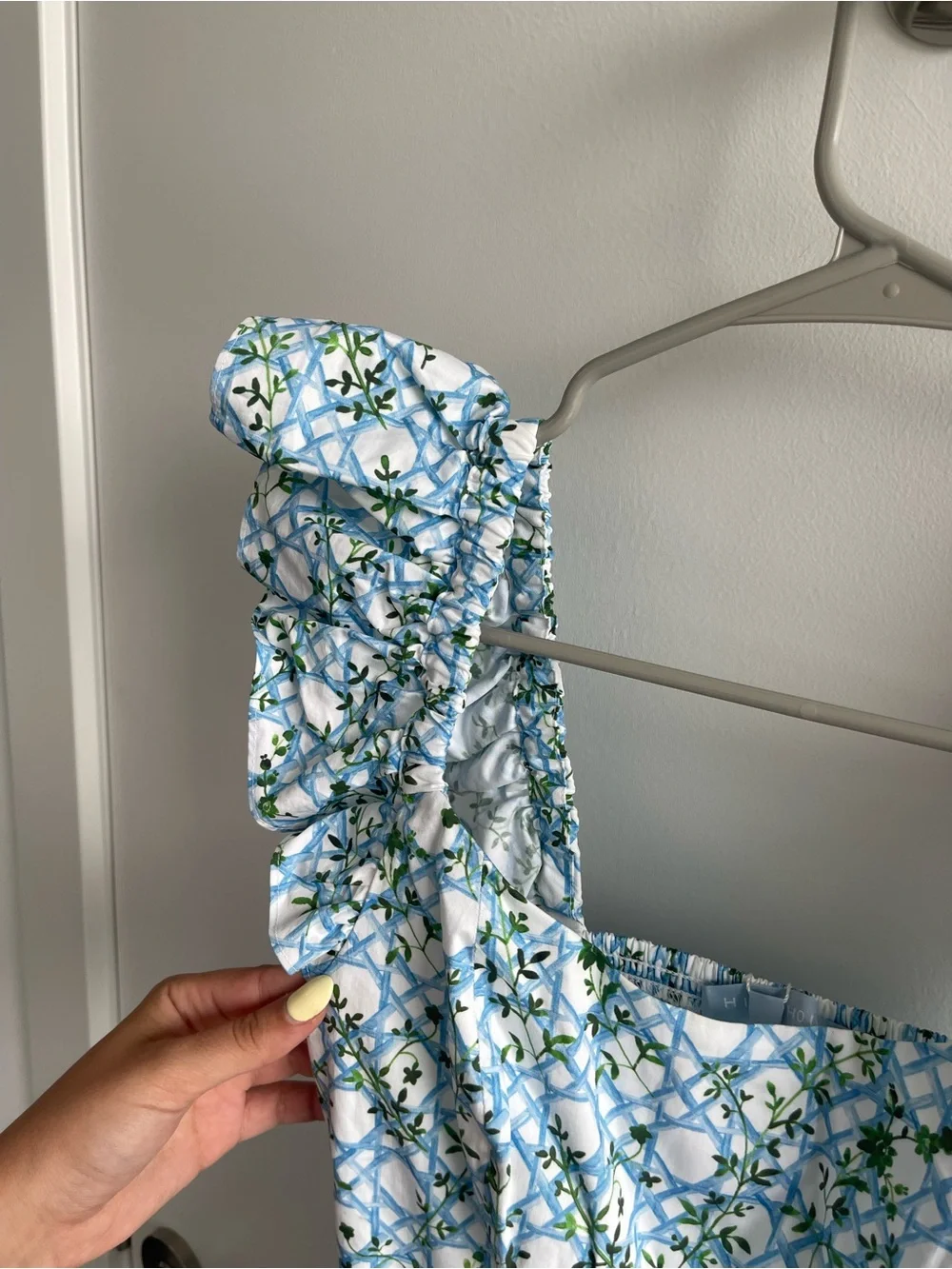 Hill House The Daphne Blue Floral Ruffle Sleeve Midi Dress - Picture 4 of 6